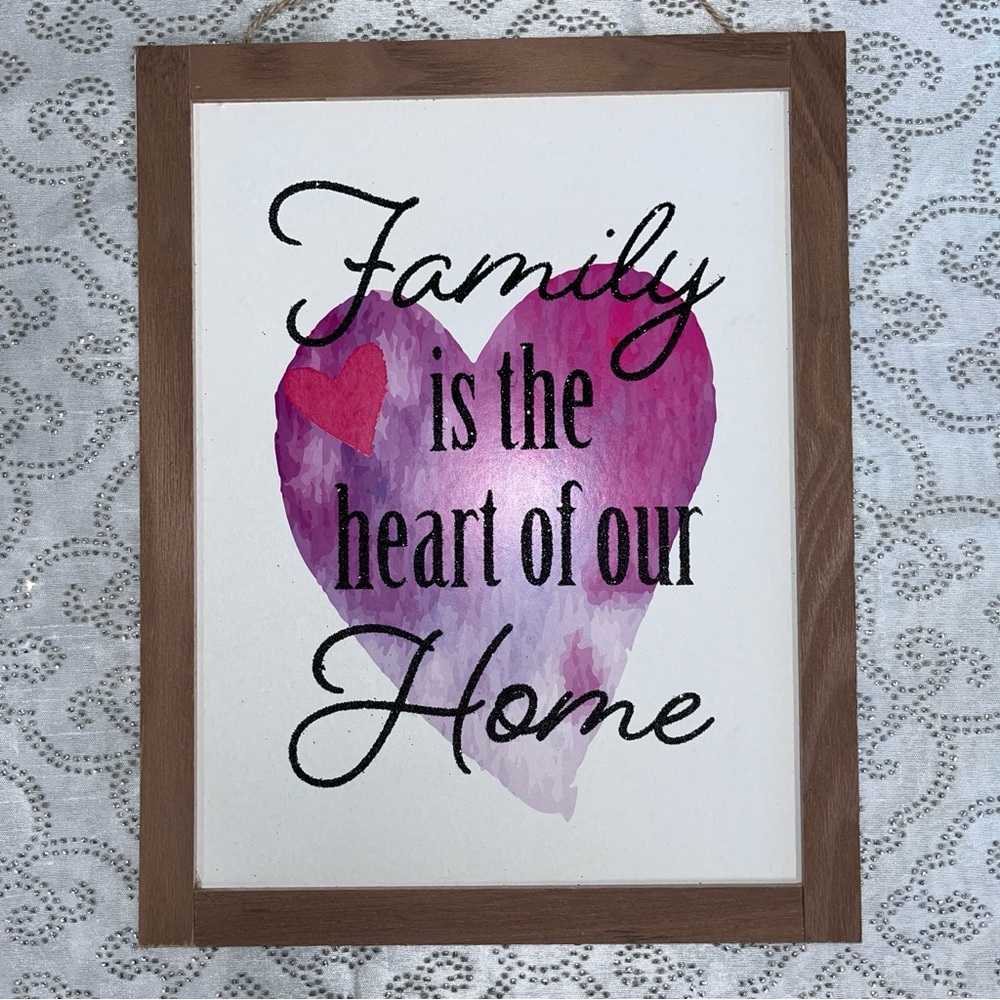 Heartfelt Family Sparkling Wall Art with Pink Heart